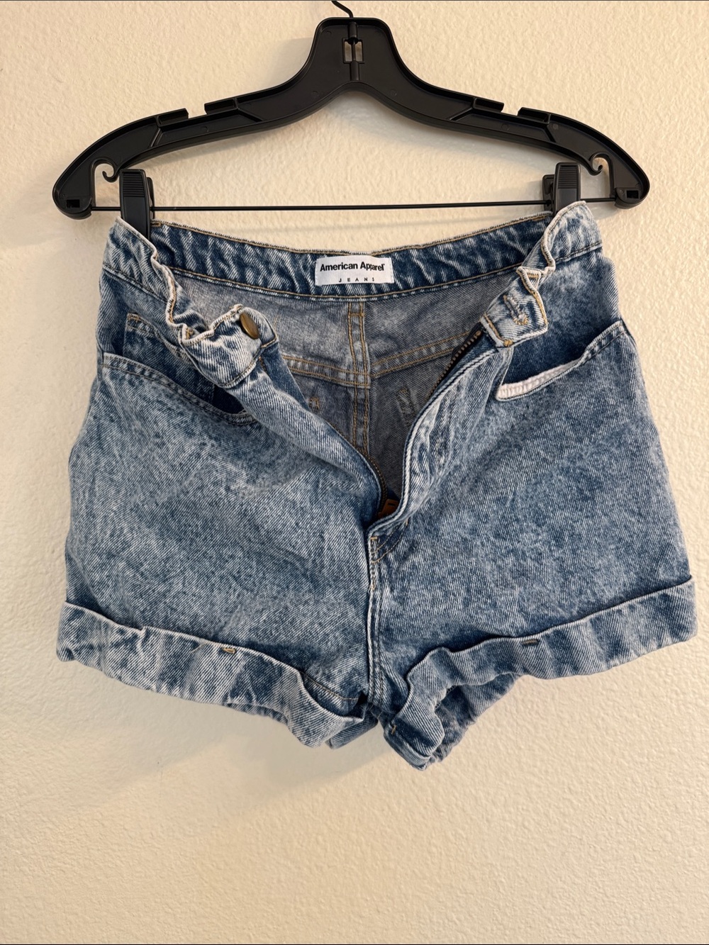 American Apparel Light Blue Acid-Wash High-Rise Denim Shorts